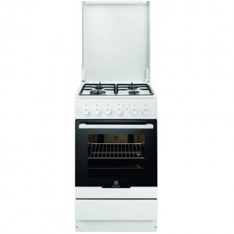 Aragaz Electrolux EKG51154OW, Gaz, 4 Arzatoare, Aprindere integrata plita si cuptor, Grill, Rotisor, 50 cm, Alb