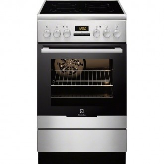 Aragaz electric Electrolux EKC54552OX, 4 Arzatoare vitroceramice, Cuptor electric, Grill, Curatare catalitica, 50 cm, Inox