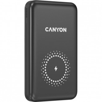 Acumulator extern Canyon PB-1001, Tehnologie Smart IC, Incarcare magnetica, 10000mAh, Negru