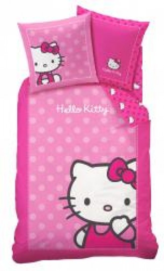 Lenjerie de pat din bumbac pentru copii Hello Kitty dots roz