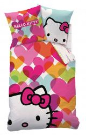 Lenjerie de pat din bumbac pentru copii Hello Kitty hearts roz