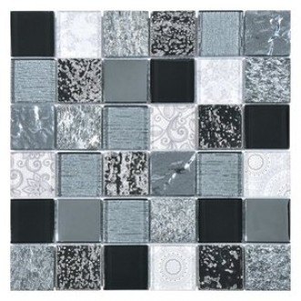 Mozaic negru din sticla marmura si piatra Elements Black 30x30 cm