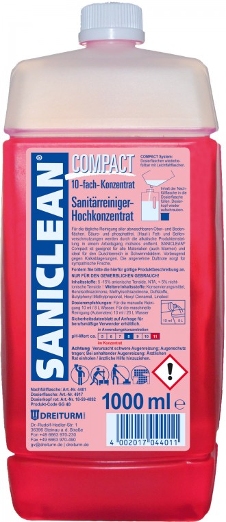 Detergent sanitar superconcentrat | Saniclean Compact | Dreiturm