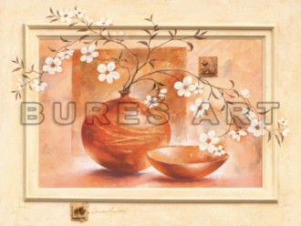 Tablou ''Flori albe in vase de lut II'' inramat