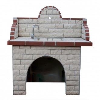 Masa + Chiuveta pt Gratar Mediteraneo (135x120x60cm, 450kg, piatra naturala Vratza, caramida) 